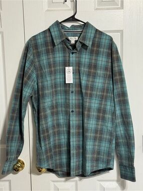Sun + Stone Teal and Gray Plaid Button-Down Shirt